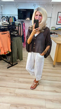 Load image into Gallery viewer, 1.                    Mesh Button Linen Top-Chocolate
