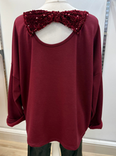 Load image into Gallery viewer, 1.    Sequin Bow Sweatshirt-Wine
