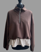 Load image into Gallery viewer, 1.                Gingham Hem Sweatshirt-Chocolate
