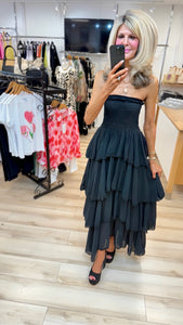 1. Tiered Bandeau Maxi Dress-Black