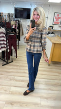 Load image into Gallery viewer, 1.                        Check Shirred Bodice Top-Latte

