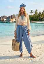 Load image into Gallery viewer, 1.       Crinkle Drawstring Trousers-Light Blue
