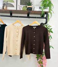 Load image into Gallery viewer, 1.               Gold Heart Button Cardigan-Beige
