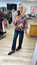 Load image into Gallery viewer, 1.                     Lightweight Abstract Print Bomber Jacket-Berry
