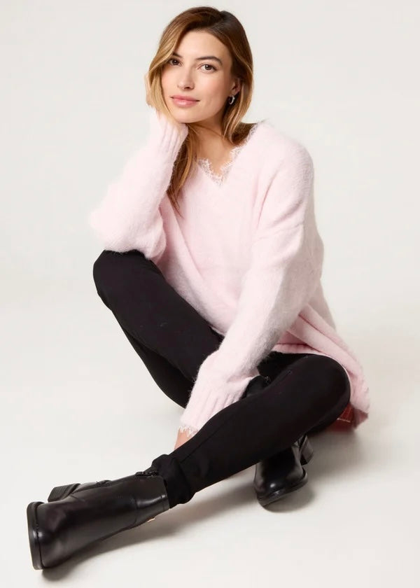 1.               Lace Trim Jumper-Soft Pink/White