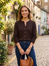 Load image into Gallery viewer, 1.               Gold Heart Button Cardigan-Chocolate

