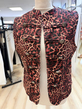 Load image into Gallery viewer, 1.             Leopard Military Style Denim Waistcoat-Wine/Black
