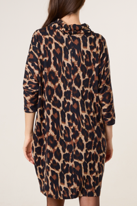 1.                 Cowl Neck Leopard Print Dress