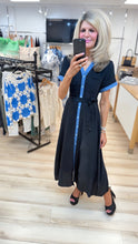 Load image into Gallery viewer, 1.Contrast Trim Shirt Dress-Black/Denim Trim
