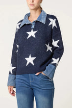 Load image into Gallery viewer, 1.     Denim Trim Wool Mix Star Knit Jumper-Navy
