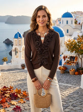 Load image into Gallery viewer, 1.    Ruffle Neck Ribbed Knit Jumper/Cardigan-Chocolate
