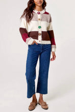 Load image into Gallery viewer, 1.                   Flower Button Striped Knit Cardigan-Multi

