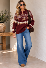 Load image into Gallery viewer, 1.    Fair Isle Part Zip Soft Knit Jumper-Wine
