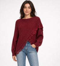 Load image into Gallery viewer, 1.       Cross Over Lace Trim Soft Knit-Wine
