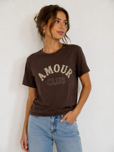 Load image into Gallery viewer, 1.                    Sequin AMOUR T Shirt-Chocolate
