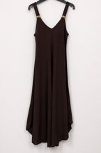 Load image into Gallery viewer, 1.                 Gold Trim Strap Dress-Chocolate
