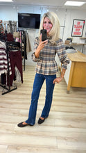 Load image into Gallery viewer, 1.                        Check Shirred Bodice Top-Latte
