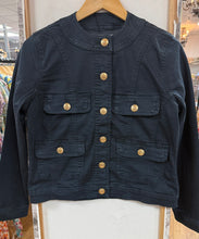 Load image into Gallery viewer, 1.      Stretch Gold Button Denim Jacket-Navy
