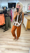 Load image into Gallery viewer, 1.            Ric Rac Strap Cami Top-Chocolate/White/Rust
