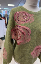 Load image into Gallery viewer, 1.      Sequin Rose Soft Knit-Pistachio/Pink
