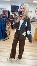 Load image into Gallery viewer, 1.                Chunky Knit Daisy Embellished Cardigan-Chocolate
