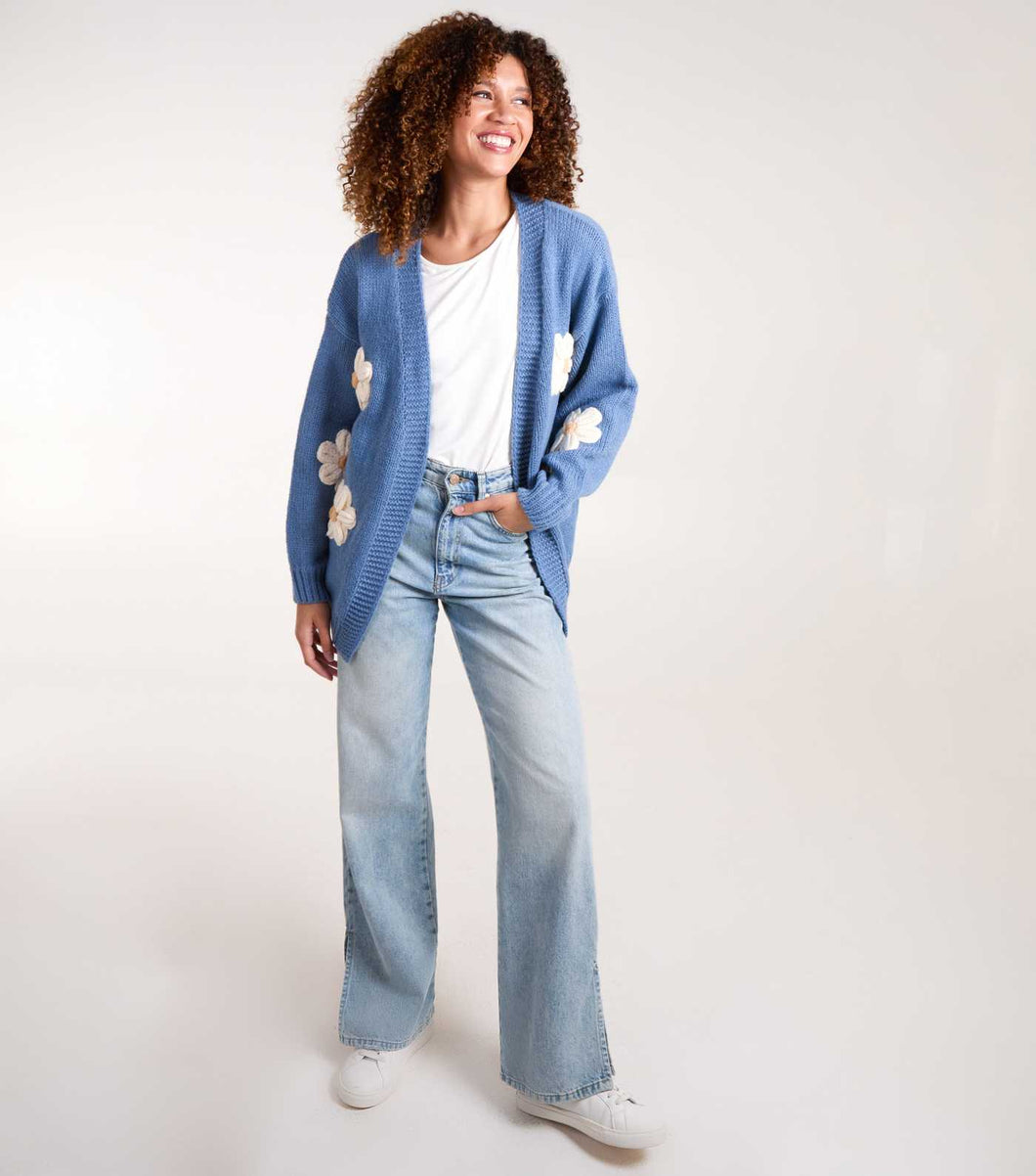 1.  Daisy Knit Cardigan-Blue