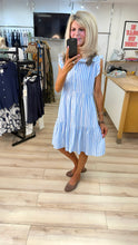 Load image into Gallery viewer, 1.             Striped Smock Dress-Baby Blue/White
