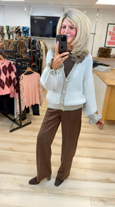 1.         Chunky Knit Frill Cuff Cardigan-Cream/Latte