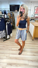 Load image into Gallery viewer, 1.                 Belted Striped Shorts-Navy/White
