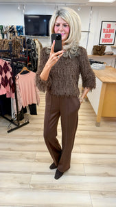 1.             Tinsel Yarn Sparkle Top-Chocolate