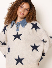 Load image into Gallery viewer, 1.Denim Trim Wool Mix Star Knit Jumper
