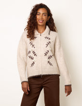 Load image into Gallery viewer, 1. Flower Embroidery Zip Up Knit Cardigan-Oatmeal
