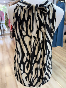 1.   Silky Tie Back Top-Black/Ecru
