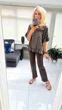 Load image into Gallery viewer, 1.                   Frill Hem Check Top-Khaki/Brown
