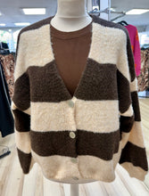 Load image into Gallery viewer, 1.                            Premium Quality Soft Knit Stripe Cardigan-Chocolate/Cream
