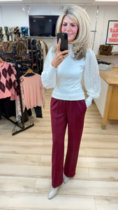 1.              Wide Leg Front Seam Jogger-Wine