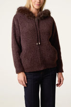 Load image into Gallery viewer, 1.       Zip Up Fur Trim Chenille Hoodie-Chocolate

