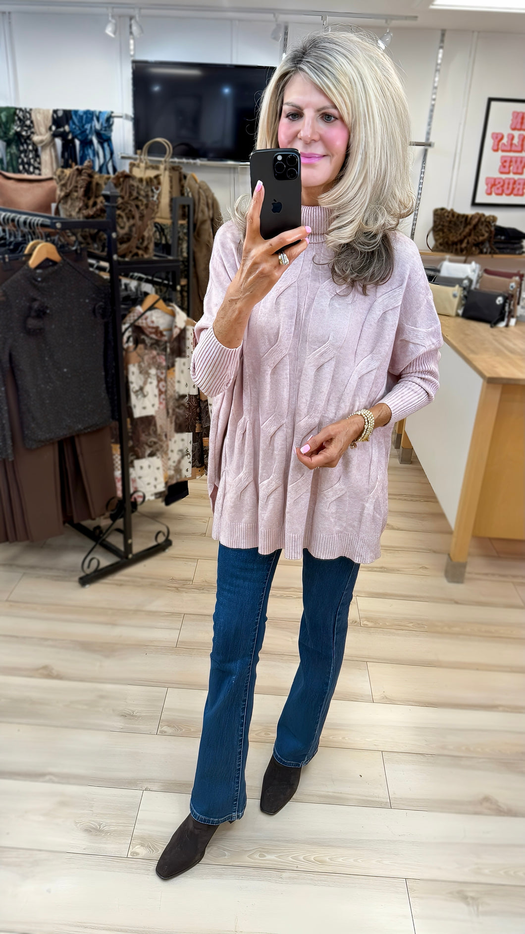 1.   Cable Knit Oversize Polo-Pink