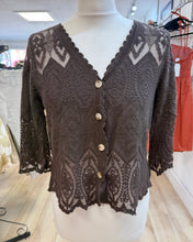 Load image into Gallery viewer, 1.      Crochet &amp; Lace Button Front Jacket-Chocolate
