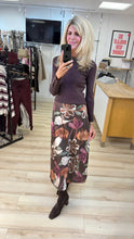 Load image into Gallery viewer, 1.             Floral Satin Slip Skirt-Chocolate
