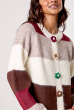 Load image into Gallery viewer, 1.                   Flower Button Striped Knit Cardigan-Multi
