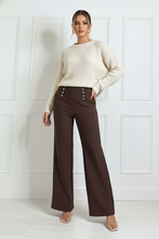 Load image into Gallery viewer, 1.               High Waist Silver Button Scuba Trousers-Chocolate
