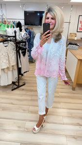 1. Ombré Embroidered Shirt-White/Baby Pink