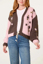 Load image into Gallery viewer, 1.                            Chunky Knit Cardigan-Pink/Chocolate
