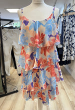 Load image into Gallery viewer, 1.                      Tiered Sparkle Satin Cami Dress-Coral/Blue/Ecru
