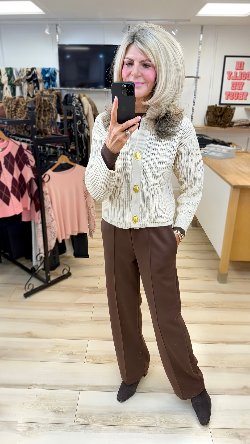 1.                  Chunky Knit Cardigan-Beige