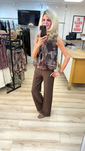 Load image into Gallery viewer, 1.               Bubble Hem Abstract Blouse-Chocolate/Multi
