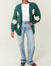 Load image into Gallery viewer, 1.                Chunky Knit Daisy Embellished Cardigan-Emerald

