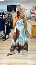 Load image into Gallery viewer, 1.           Floral Satin Cami Maxi Dress-Blue/Brown/White
