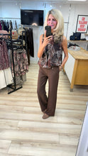 Load image into Gallery viewer, 1.               Bubble Hem Abstract Blouse-Chocolate/Multi
